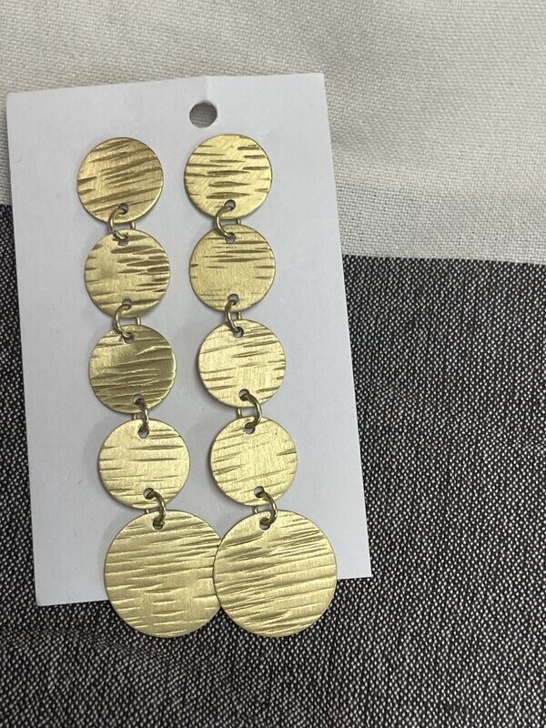 HANDMADE Gold 5 Small Discs Dangling Earrings