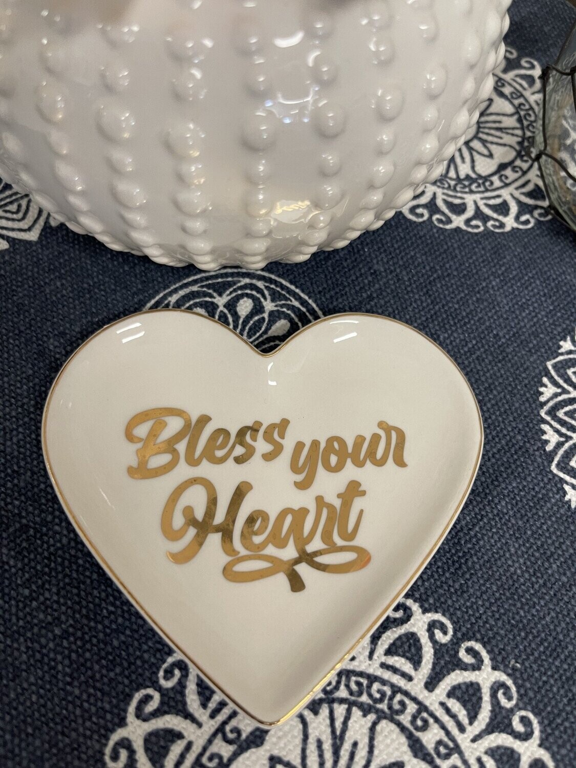 Bless Your Heart Trinket Tray in Heart Shape/ Gold Ltr.