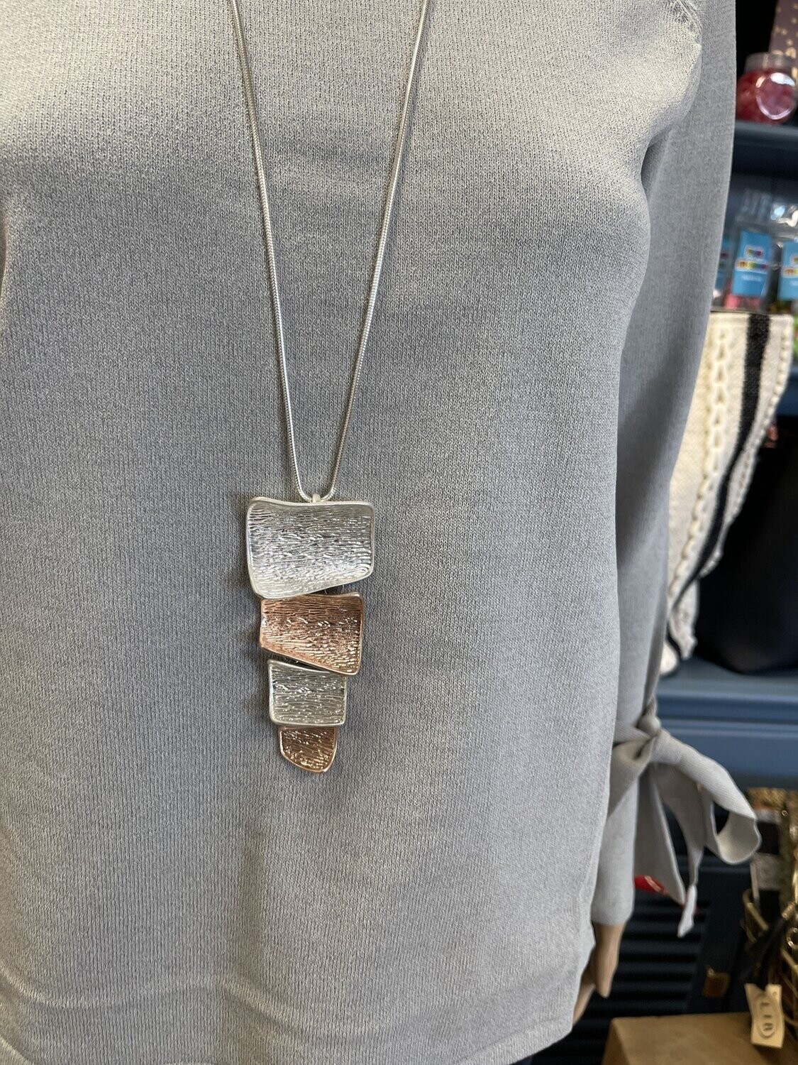 Adorable Long Silver &amp; RG Square Necklace