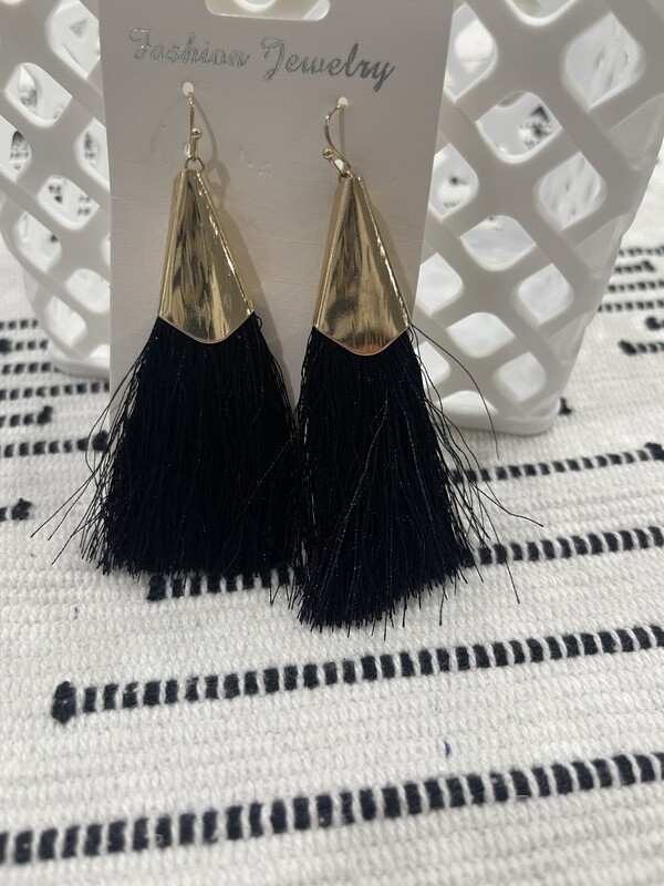 Black Tassel and Gold Accent Earrings
