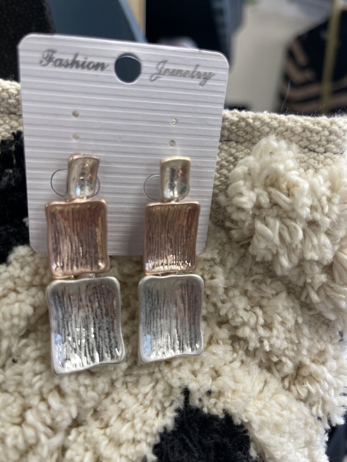 Adorable Dangle Silver and Rose Gold Earrings