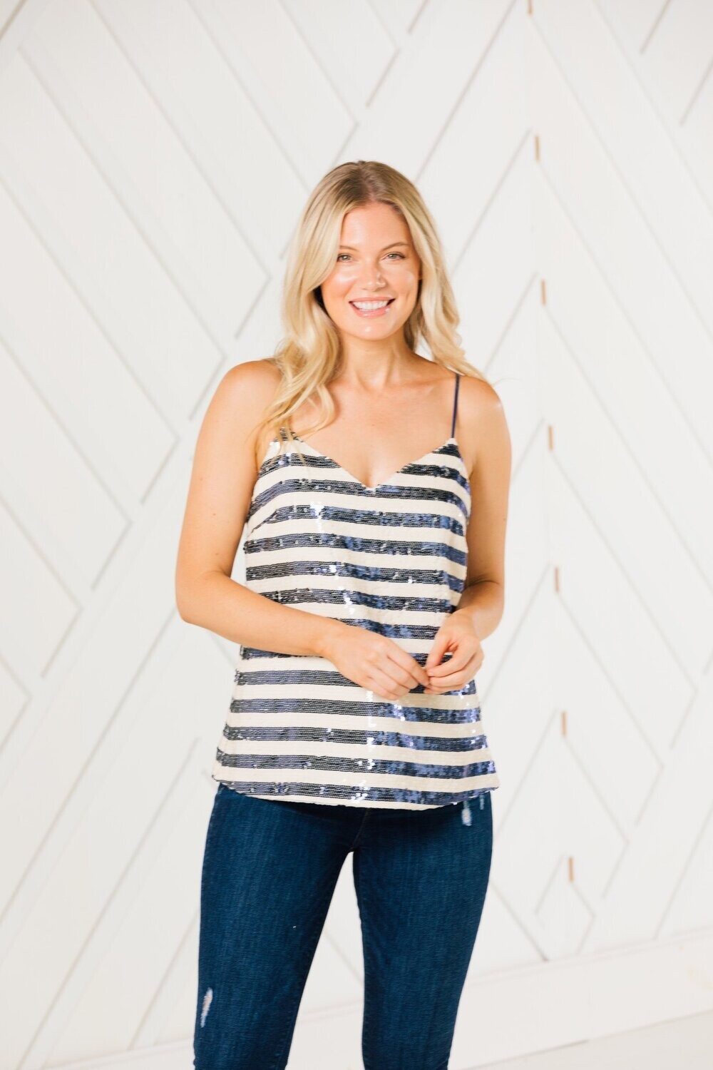 TANK TOP SPARKLE, Color: NAVY/CREAM, Size: XS