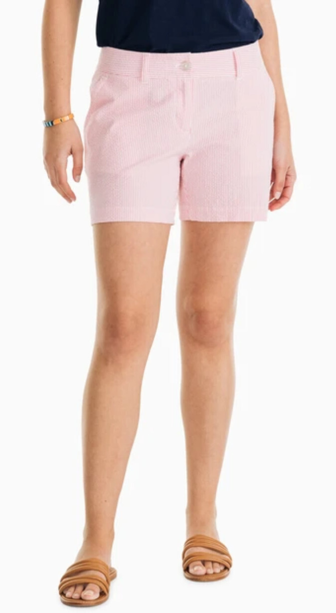 CAROLINE SEERSUCKER SHORT, Color: CORAL BEACH, Size: 2