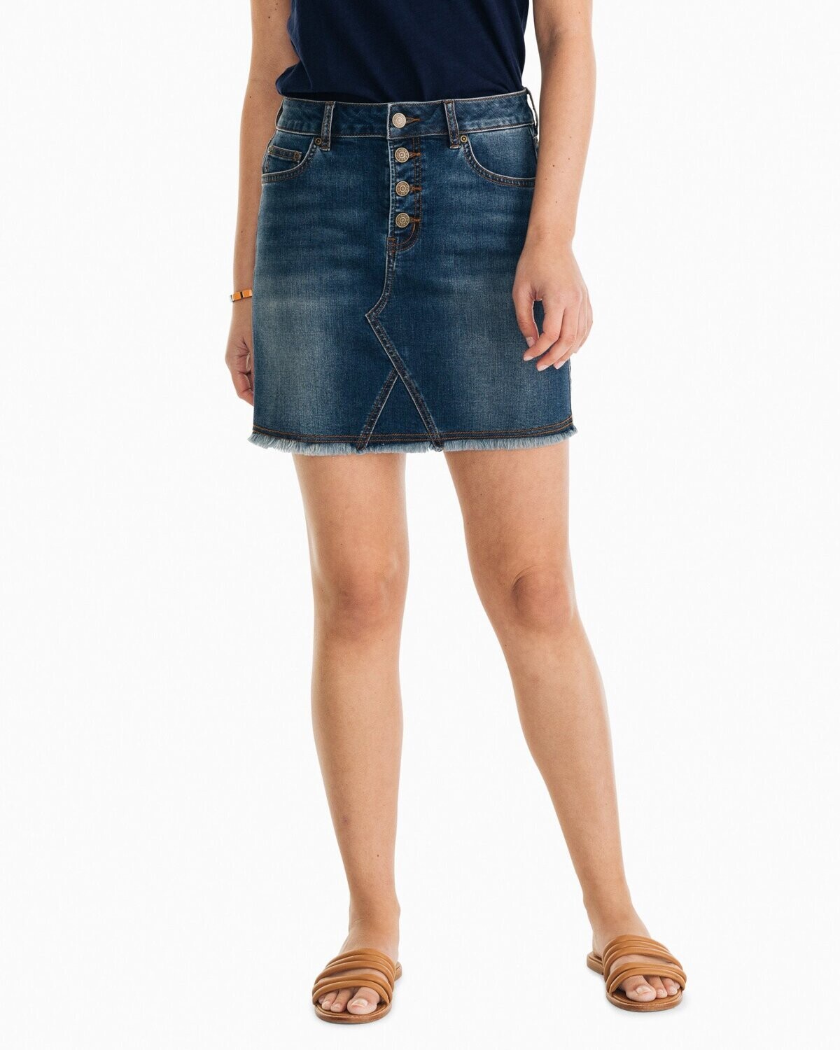 GABRIELA DENIM SKIRT, Color: MEDIUM INDIGO, Size: 24