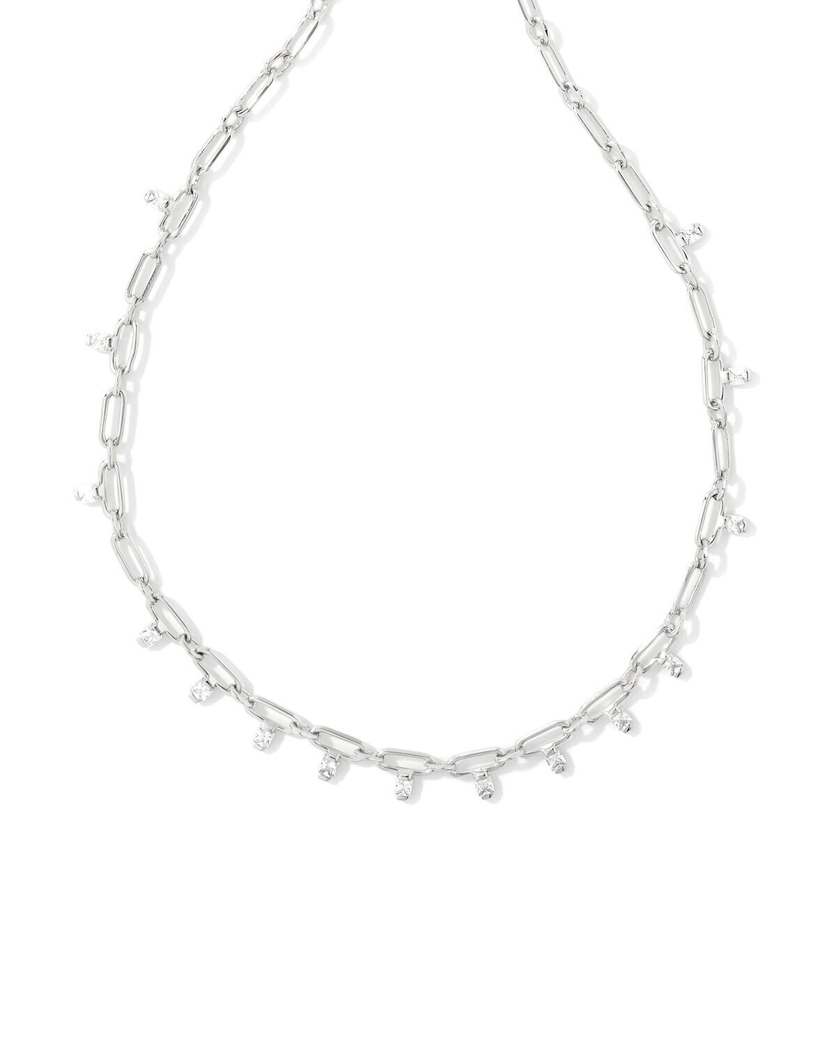 LINDY CRYSTAL CHAIN NECKLACE, Color: SILVER WHITE CZ, Size: ONE SIZE