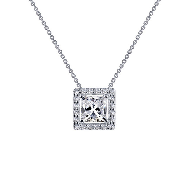 N0101CLP18 - .76 CTW Princess Cut Halo Necklace