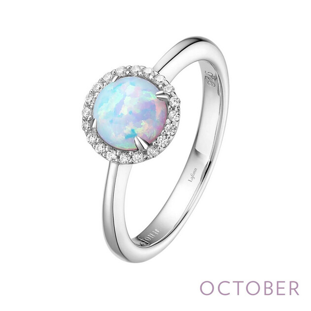 6MM Simulated Opal w/ .20CTTW Lassaire Halo Ring - size 7