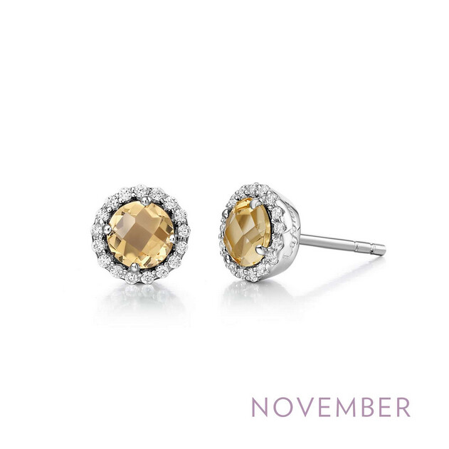 5MM Citrine with .34 CTTW Lassaire Halo Earrings