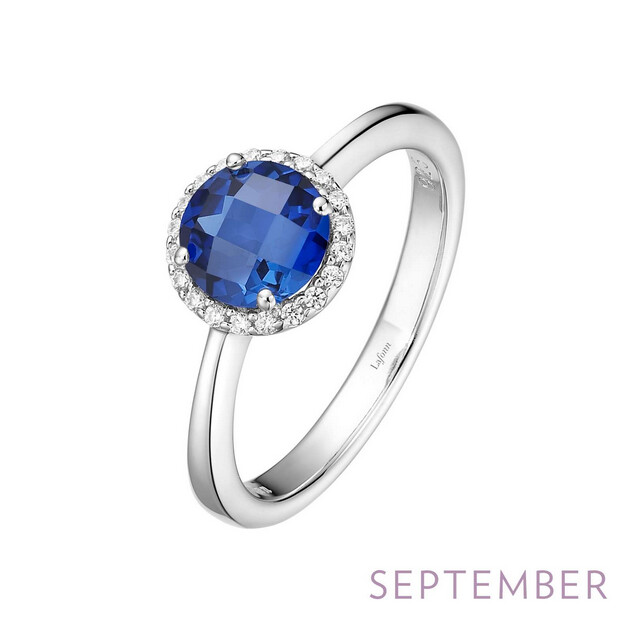 6MM LG Sapphire w/ .20CTTW Lassaire Halo Ring - size 7