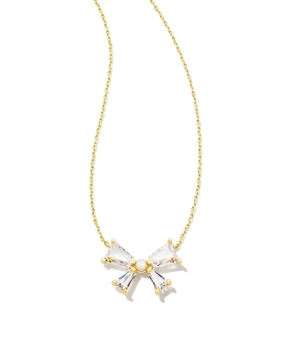 BLAIR BOW SHORT PENDANT NECKLACE, Color: GOLD WHITE CZ, Size: ONE SIZE