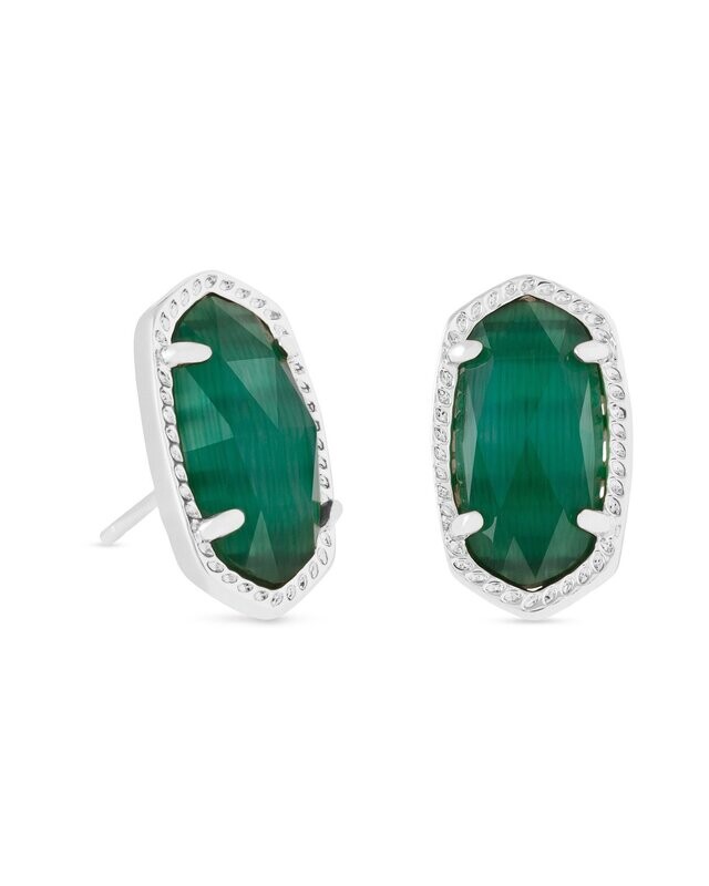 Ellie Earring - Emerald Cat&#39;s Eye/Rhodium