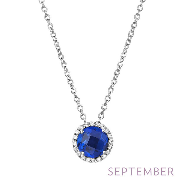 6MM LG Sapphire w/ .20CTTW Lassaire Halo Necklace
