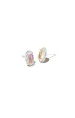 Grayson Stud Earring Rhodium/Dichroic Glass
