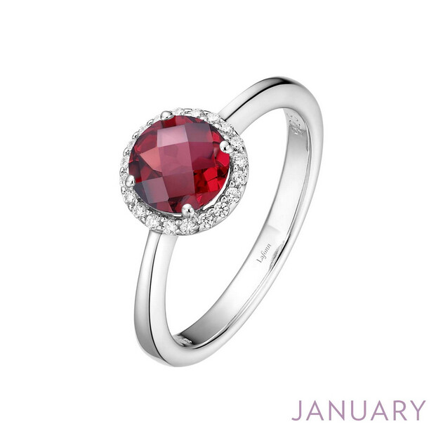 6MM Garnet w/ .20CTTW Lassaire Halo Ring - size 7