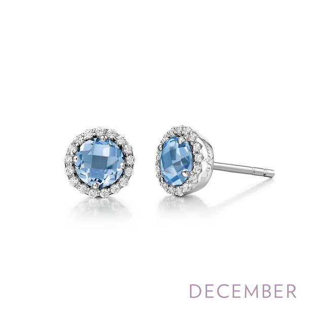 5MM Blue Topaz with .34 CTTW Lassaire Halo Earrings