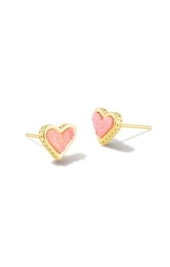 Framed Ari Heart Stud Earrings Gold/Light Pink Drusy