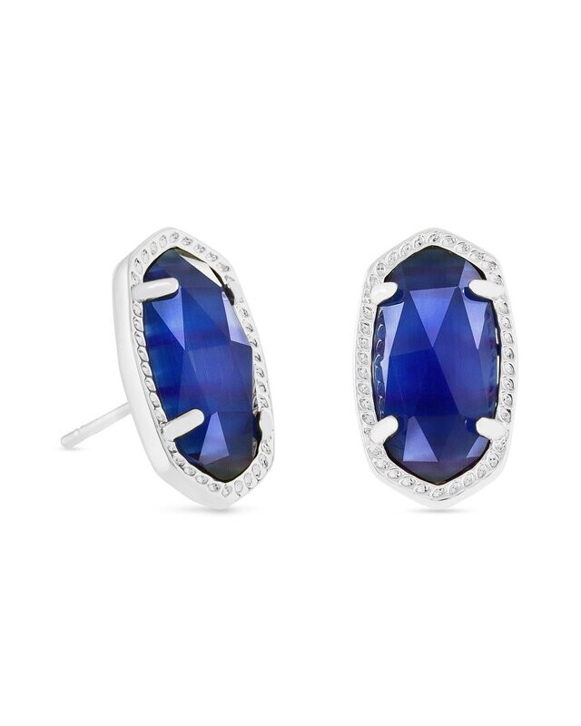 Ellie Earring - Cobalt Cat&#39;s Eye/Rhodium