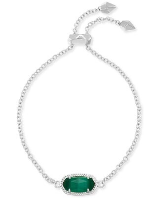 Elaina Delicate Chain Bracelet - Emerald Cat&#39;s Eye/Rhodium
