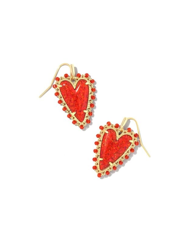 Beaded Ansley Drop Earring - Red Kyrocera Opal/Gold