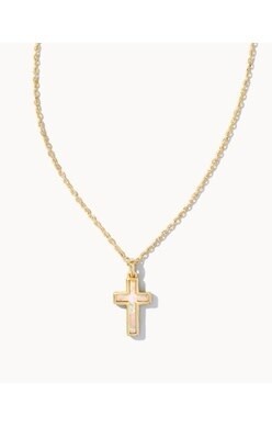Cross Necklace Gold/White Opal