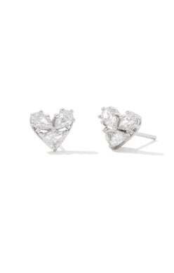 Katy Heart Stud Earring Rhod/White CZ