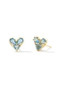 Katy Heart Stud Earrings Gold/Teal Glass