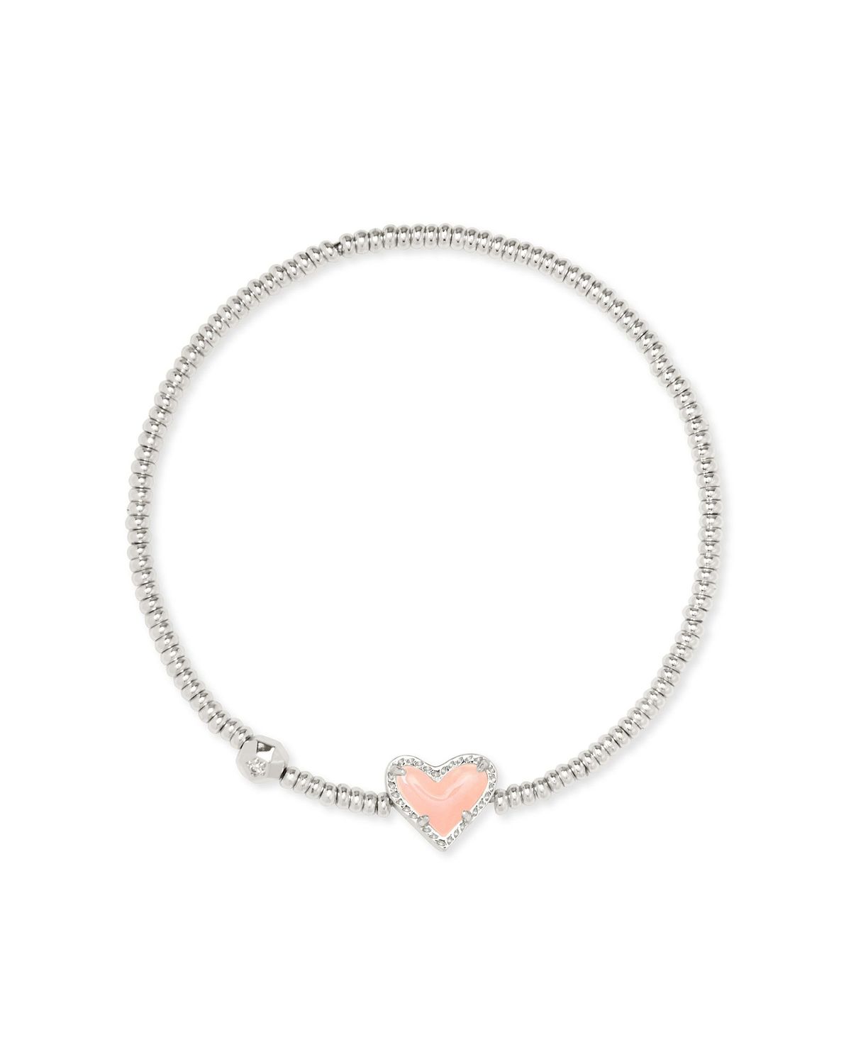 ARI HEART STRETCH BRACELET, Color: SILVER ROSE QUARTZ, Size: ONE SIZE