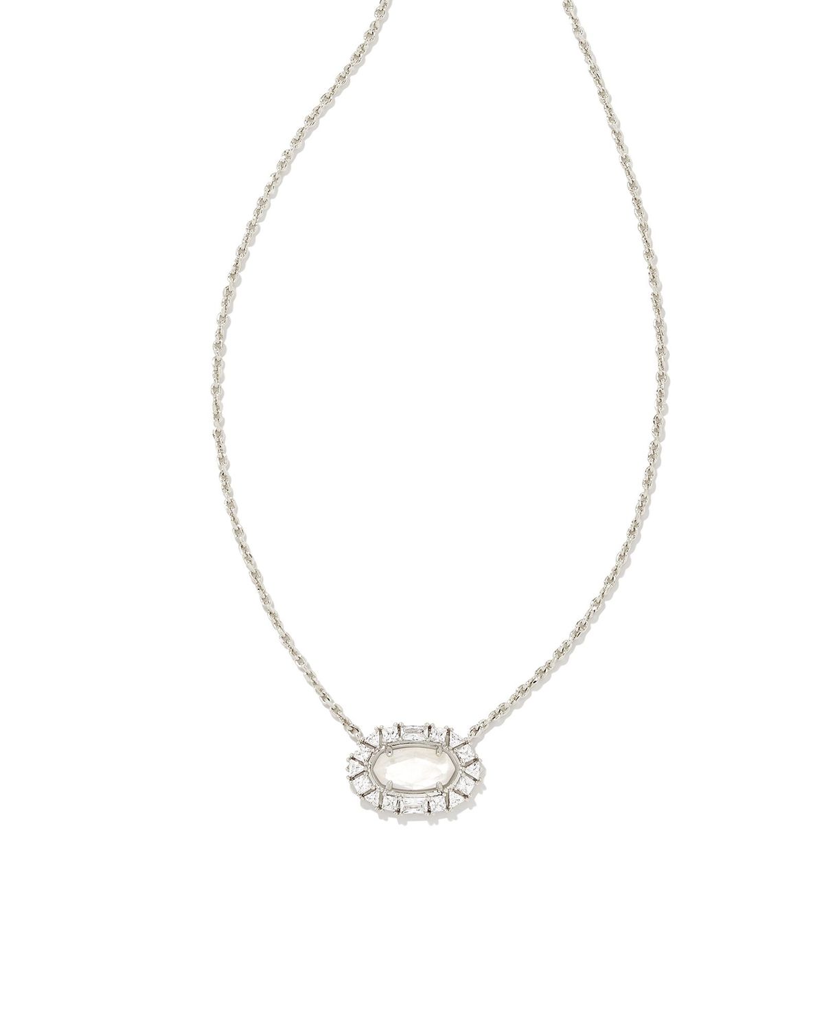 ELISA CRYSTAL FRAME SHORT PENDANT NECKLACE, Color: SILVER IVORY MOTHER OF PEARL, Size: ONE SIZE