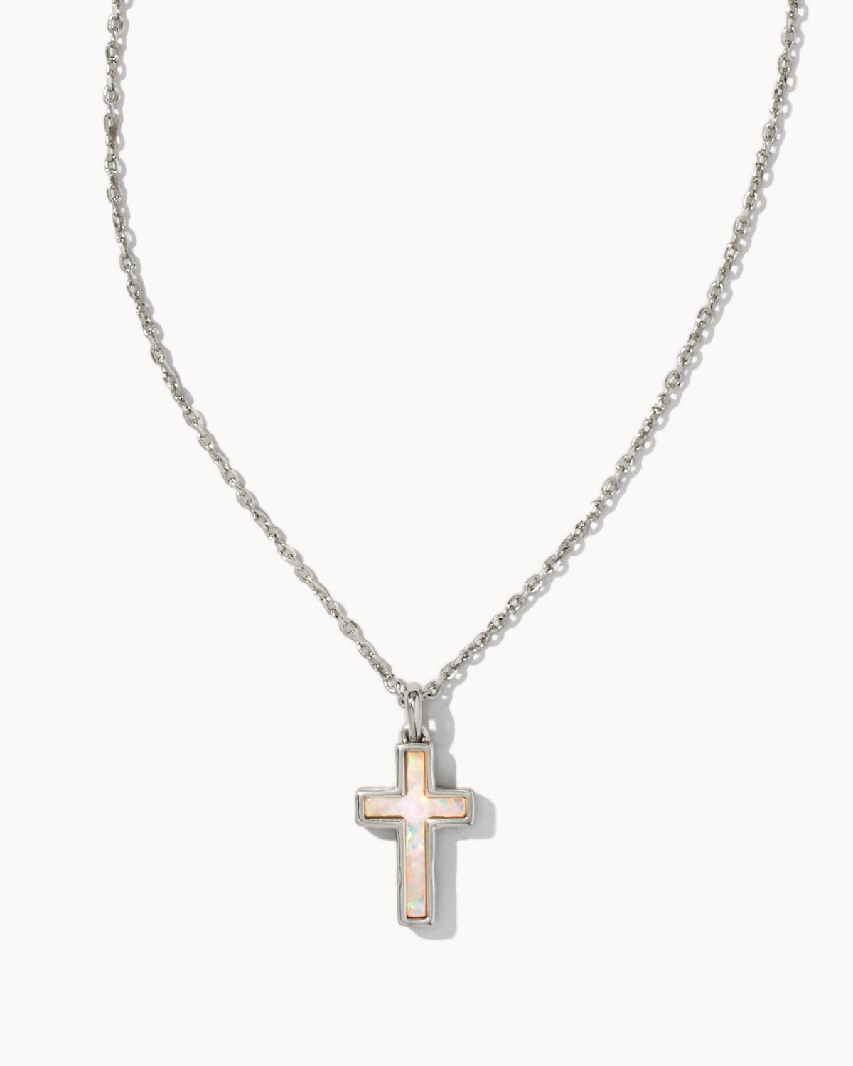 CROSS PENDANT NECKLACE, Color: RHODIUM WHITE OPAL, Size: ONE SIZE