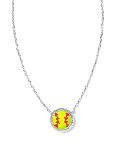 SOFTBALL SHORT PENDANT NECKLACE, Color: SILVER CHARTREUSE MAGNESITE, Size: ONE SIZE