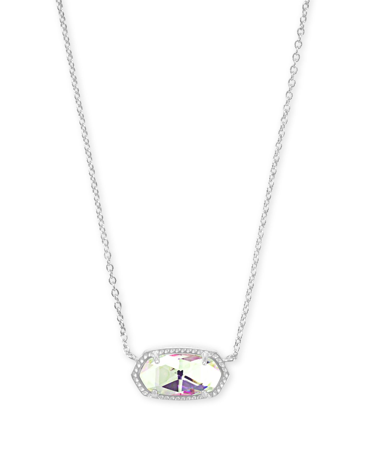 ELISA SHORT PENDANT NECKLACE, Color: RHODIUM DICHROIC GLASS, Size: ONE SIZE