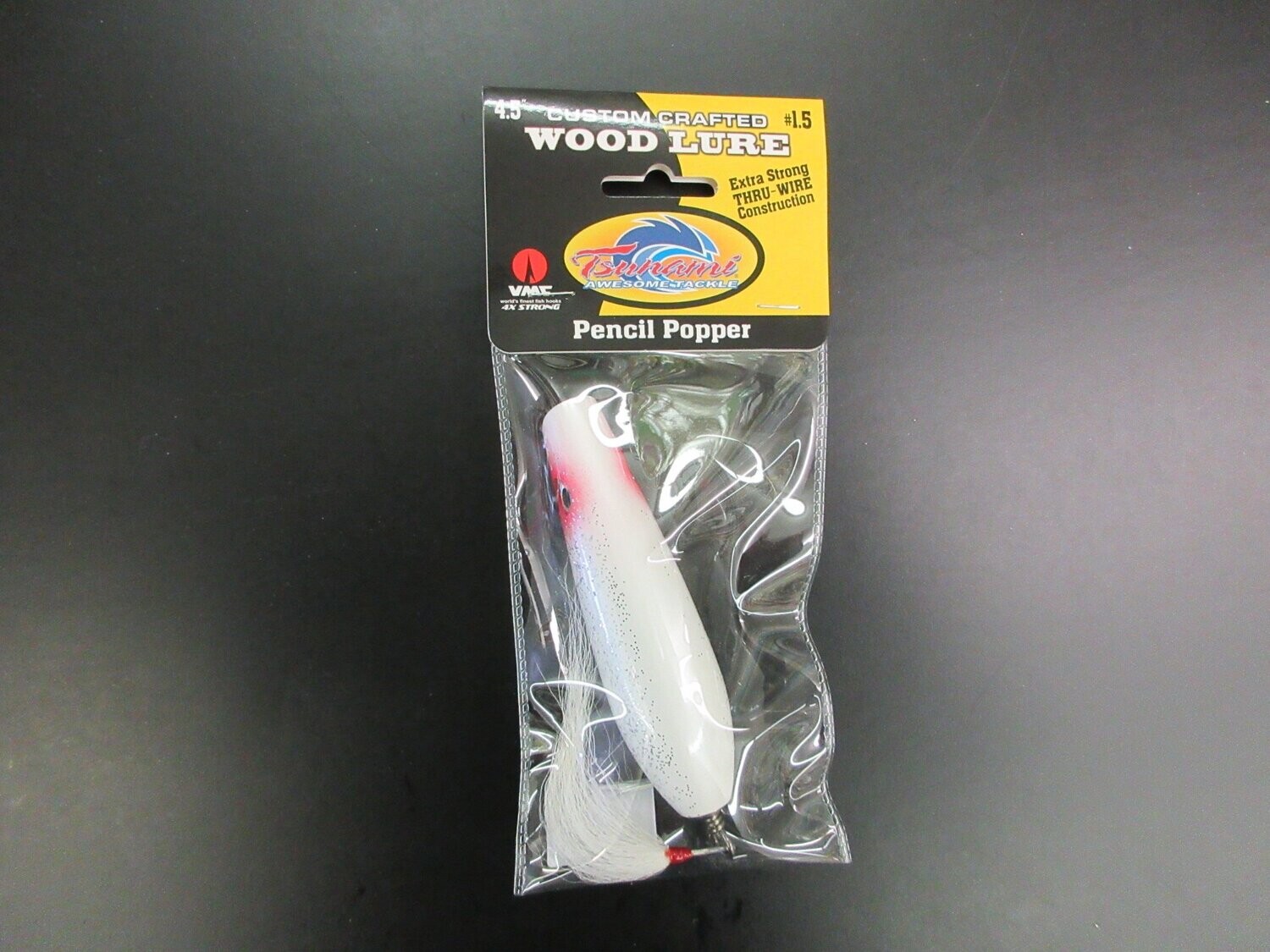 Tsunami Wood Pencil Popper, Color: White, Size: 4.5&quot;