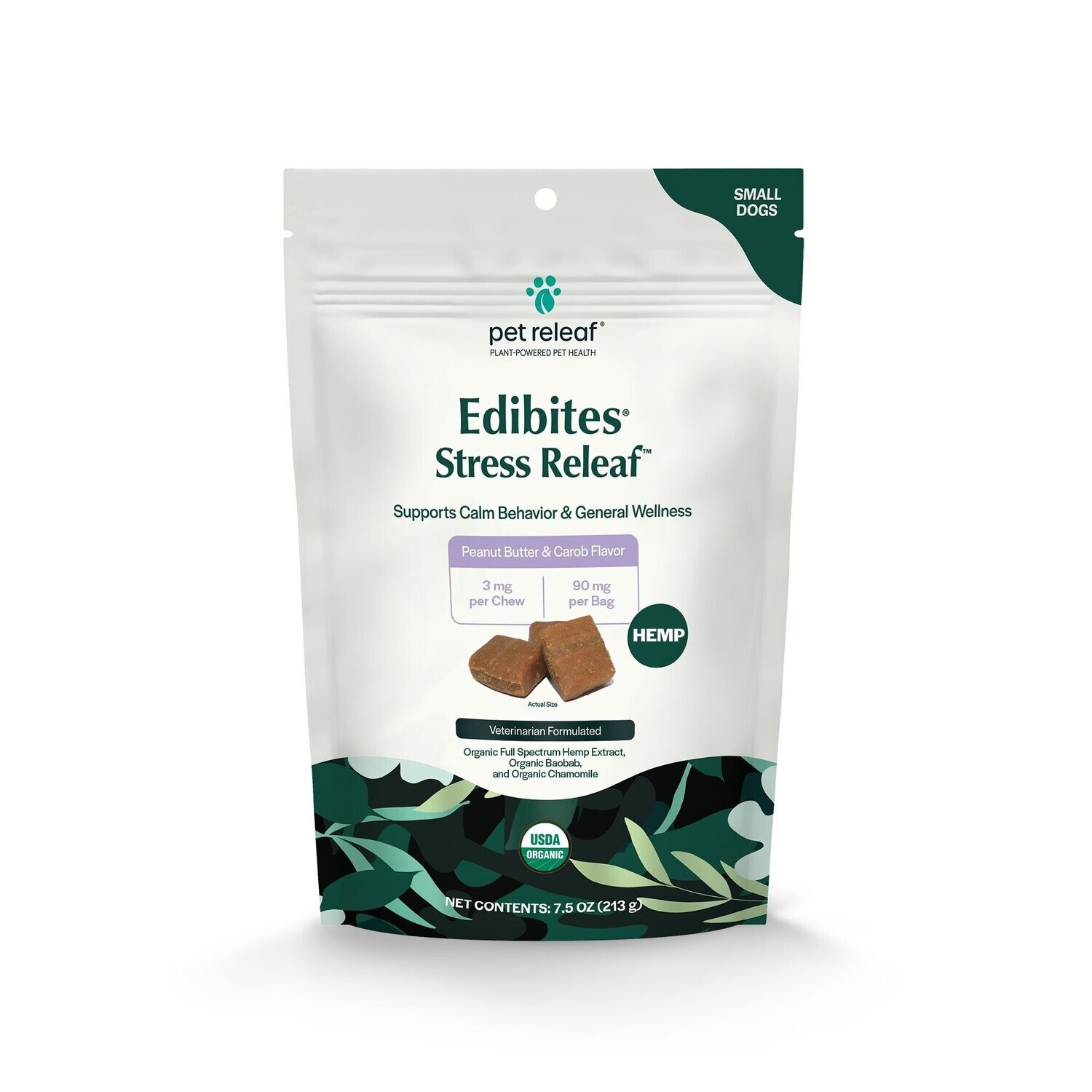 Pet Releaf Edibites Stress Releaf Peanut Butter &amp; Carob Small Breed 7.5 oz