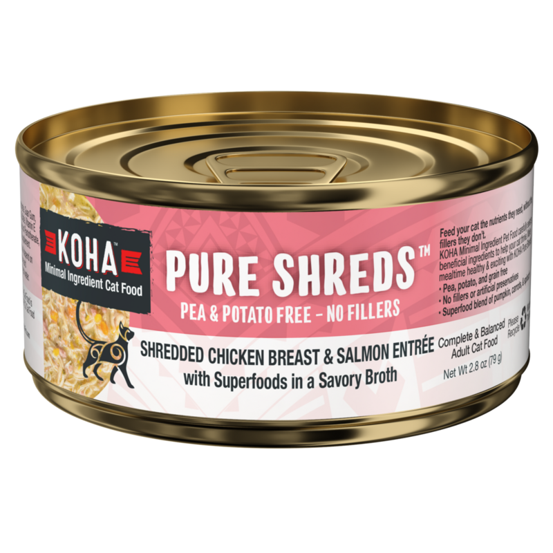 Koha Cat Can Pure Shreds Shredded Chicken Breast &amp; Salmon Entree 5.5 oz