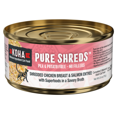 Koha Cat Can Pure Shreds Shredded Chicken Breast &amp; Salmon Entree 2.8 oz