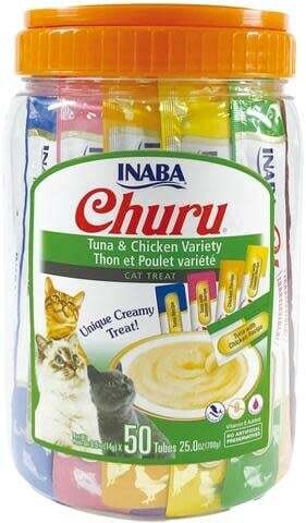 Inaba Churu Purees Tuna &amp; Chicken Variety Pack Cat Treats 50 count Jar