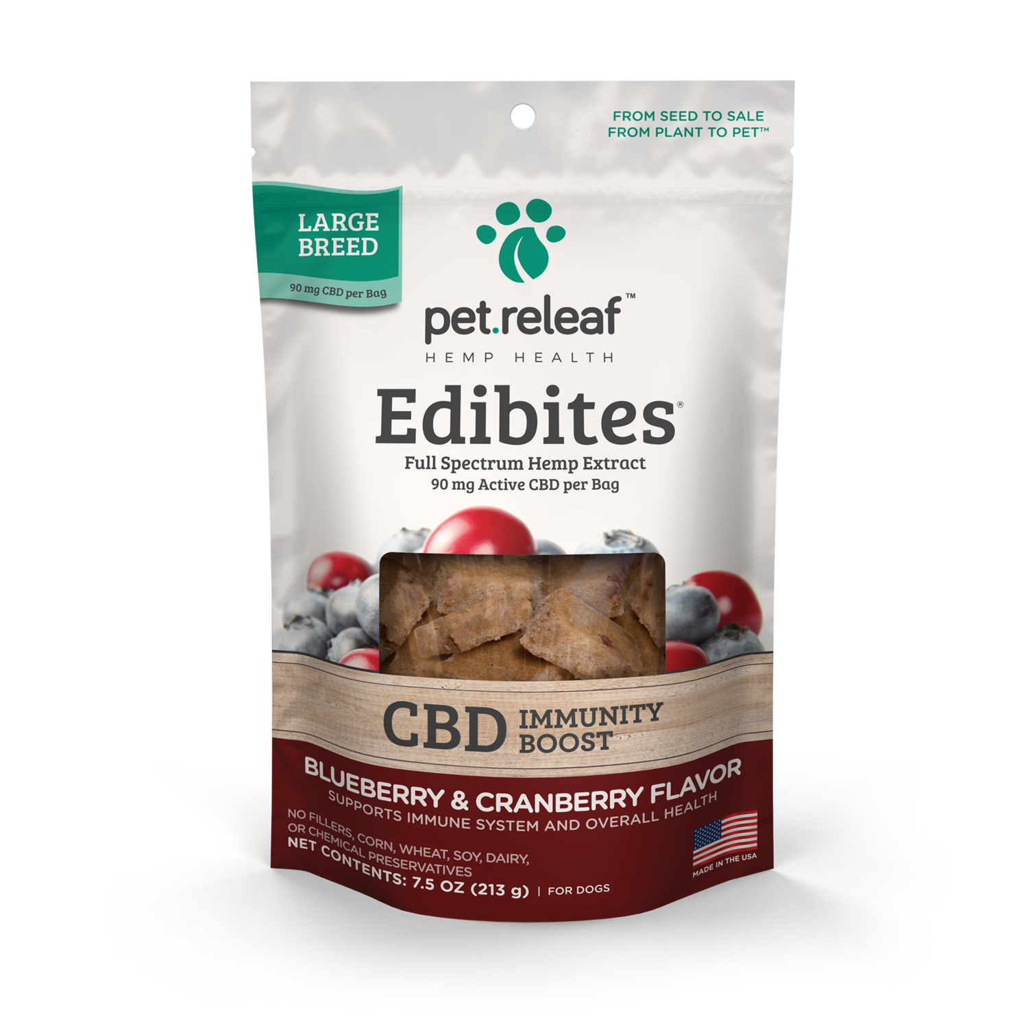 Pet Releaf Edibites Immunity Boost Blueberry &amp; Cranberry Medium &amp; Large Breed 7.5 oz