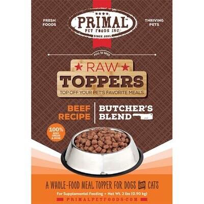 Primal Butcher&#39;s Blend Raw Toppers Beef Recipe 2 Lb Frozen