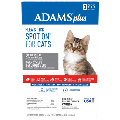 Adams Plus Flea &amp; Tick Spot On Small Cats 3 pk