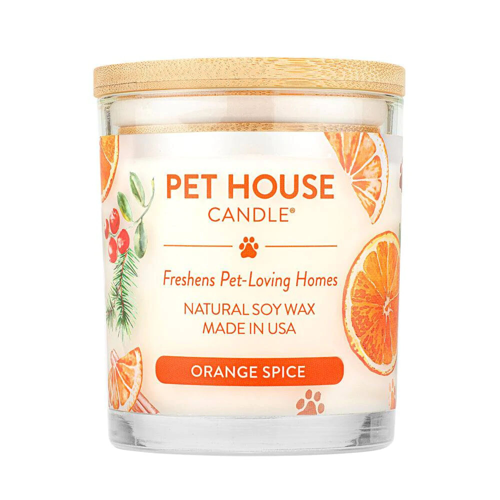 Pet House All Natural Pet Friendly Plant Based Soy Wax Candle Orange Spice Scented 9 oz