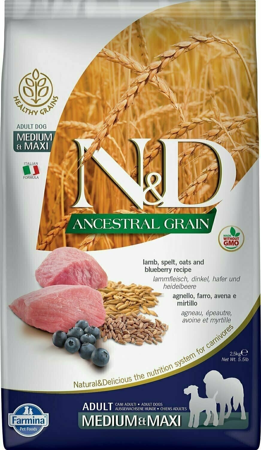 Farmina Dog Dry ANCESTRAL GRAIN Lamb &amp; Blueberry Adult Medium Maxi 26.4 lbs