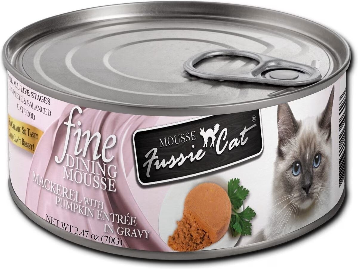 Fussie Cat Fine Dining Mousse Mackerel with Pumpkin Entrée Cat Food 2.47oz Case of 24