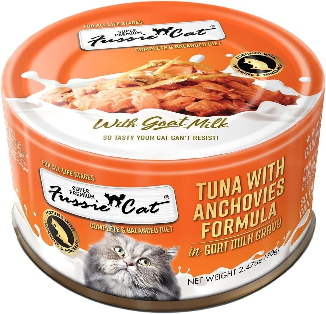 Fussie Cat Can Super Premium Tuna w/Anchovies in Goat Milk 2.47oz Case of 24