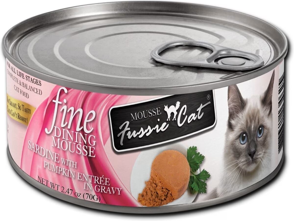 Fussie Cat Fine Dining Mousse Sardine with Pumpkin Entrée Cat Food 2.47oz Case of 24