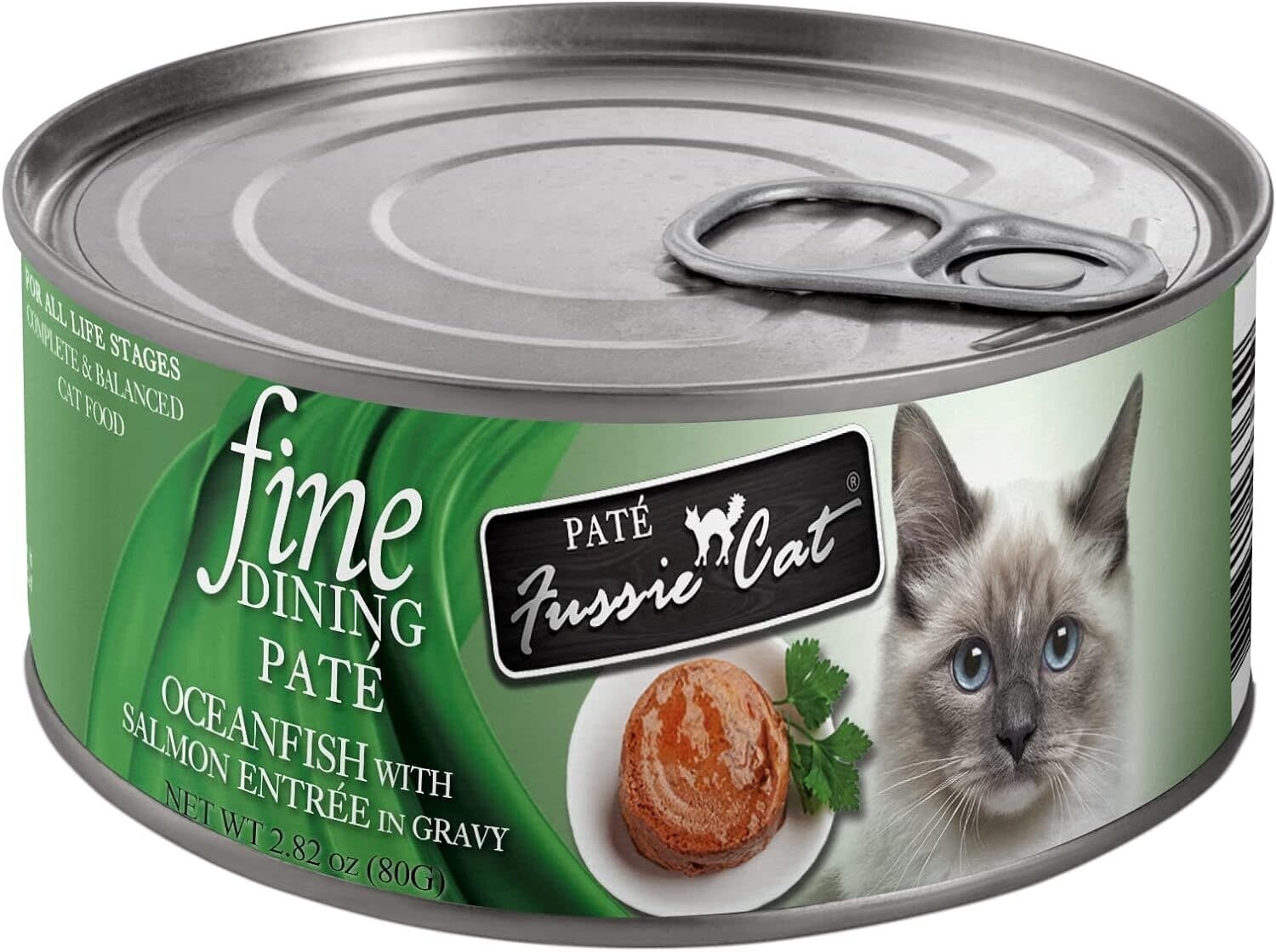 Fussie Cat Fine Dining Pate Oceanfish with Salmon Entrée In Gravy 2.82oz Case of 24