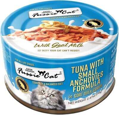 Fussie Cat Can Super Premium Tuna w/Small Anchovies in Goats Milk Cat Food 2.47oz Case of 24