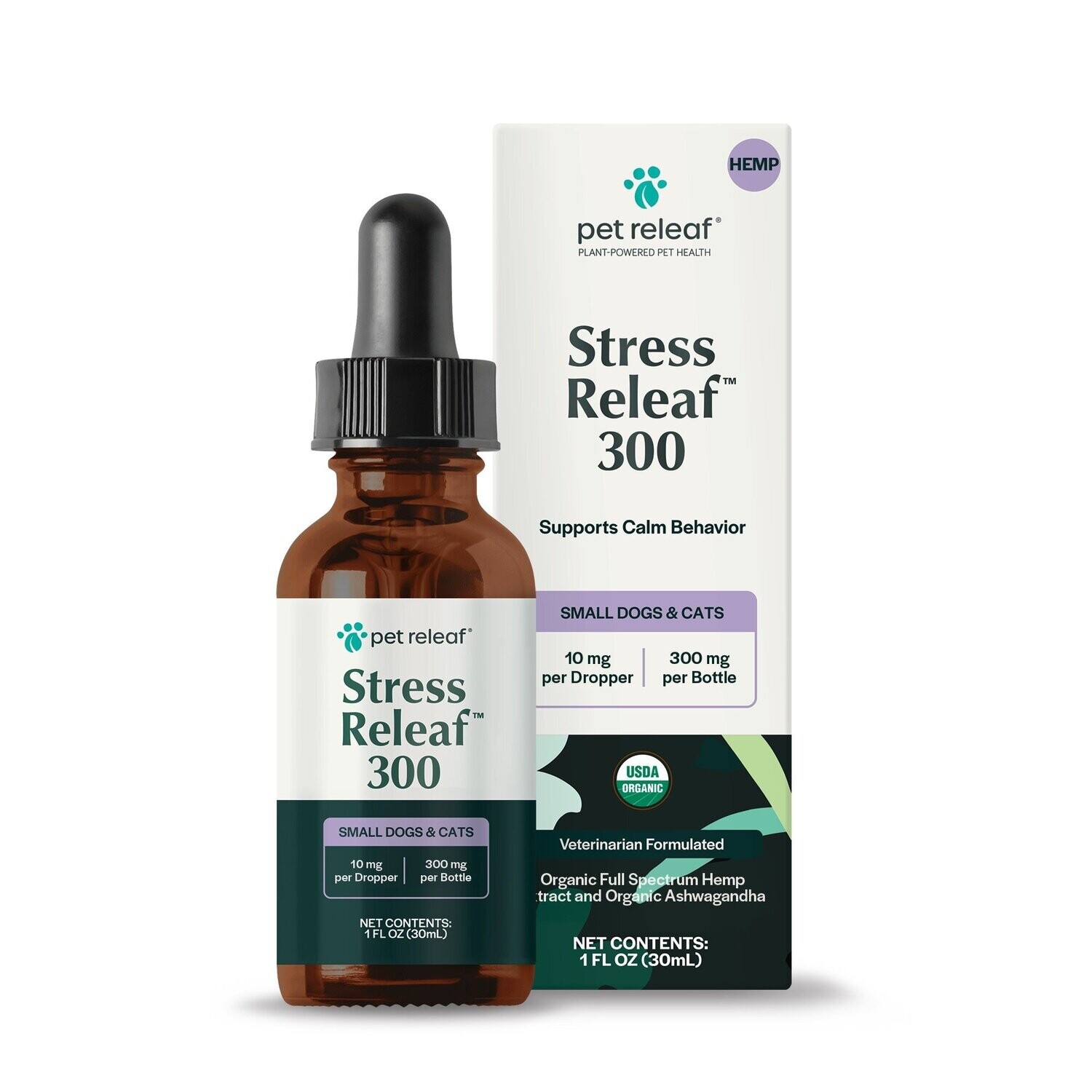 Pet Releaf Stress Releaf 300 mg Hemp Oil Supports Calming for Small Dogs &amp; Cats