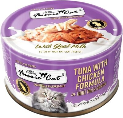 Fussie Cat Can Super Premium Tuna w/Chicken in Goat Milk Cat Food 2.47oz Case of 24
