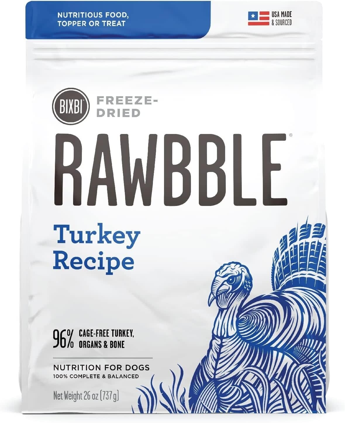 BIXBI Rawbble Turkey Recipe Grain-Free Freeze-Dried Dog Food 26 oz