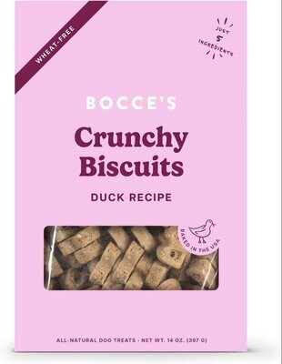 Bocce&#39;s Bakery Crunchy Biscuits Duck Recipe Dog Treats 14 oz Box